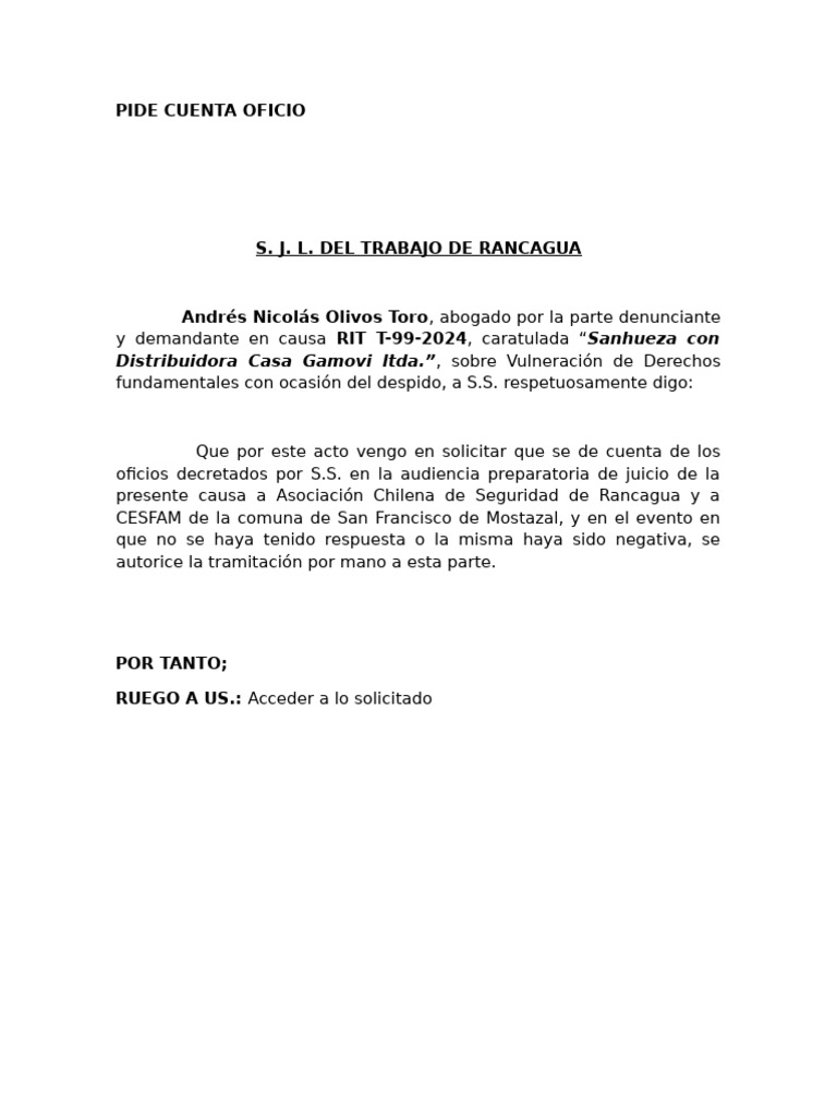 Pide Cuenta Oficio Lab | PDF