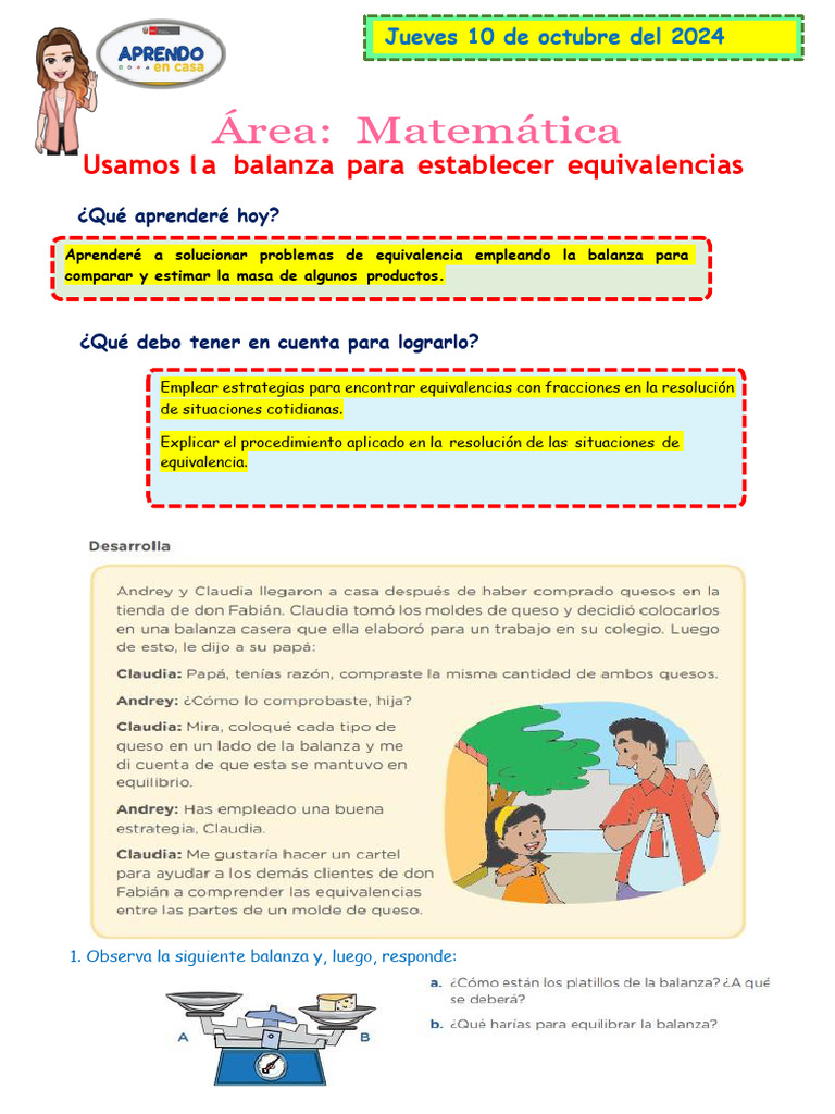 Usamos La Balanza para Establecer Equivalencias | PDF