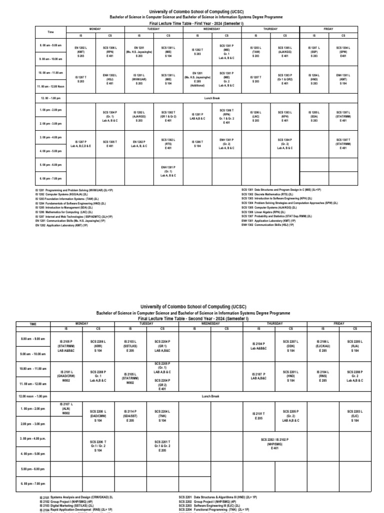 UG Time Table - 1st Sem - 2024 As at To LMS | PDF