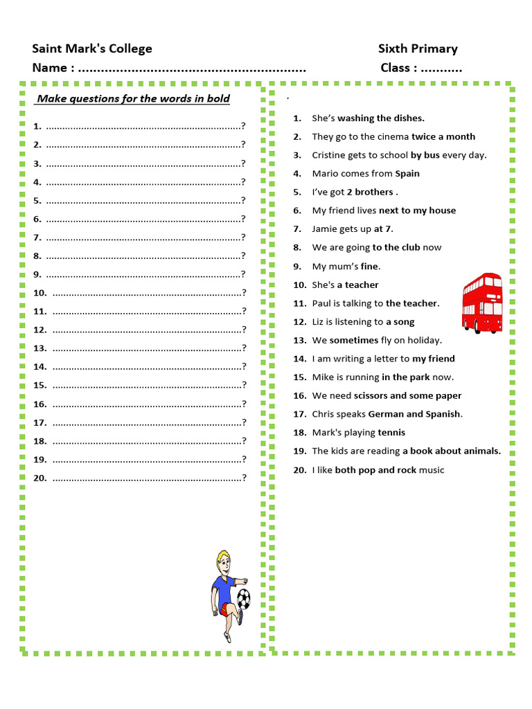 Making Questions Ex 6th Primary | PDF