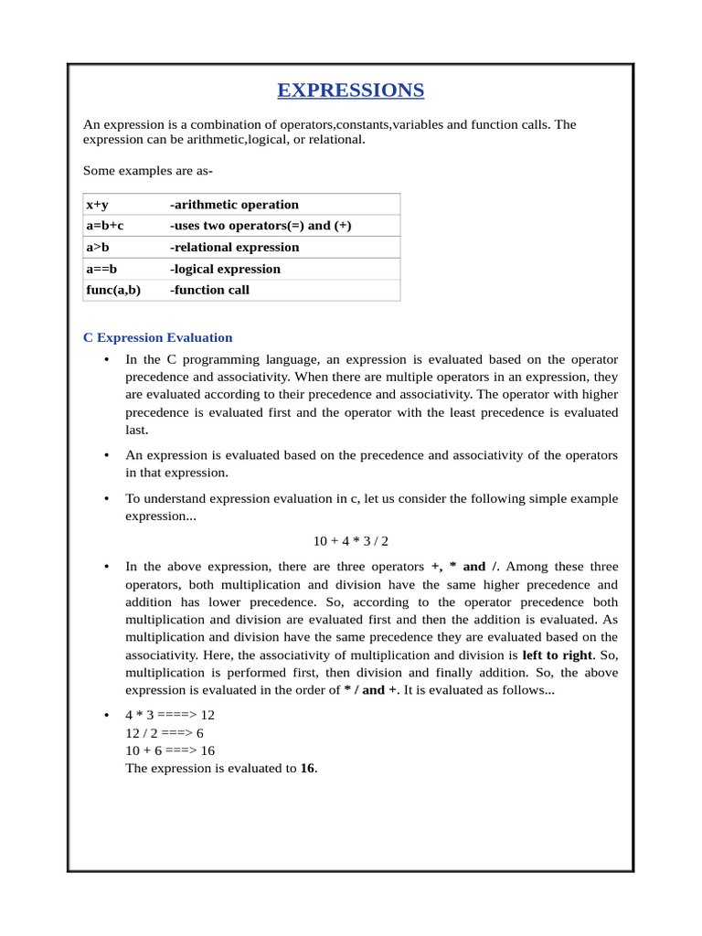 Evaluating Expressions Pdf