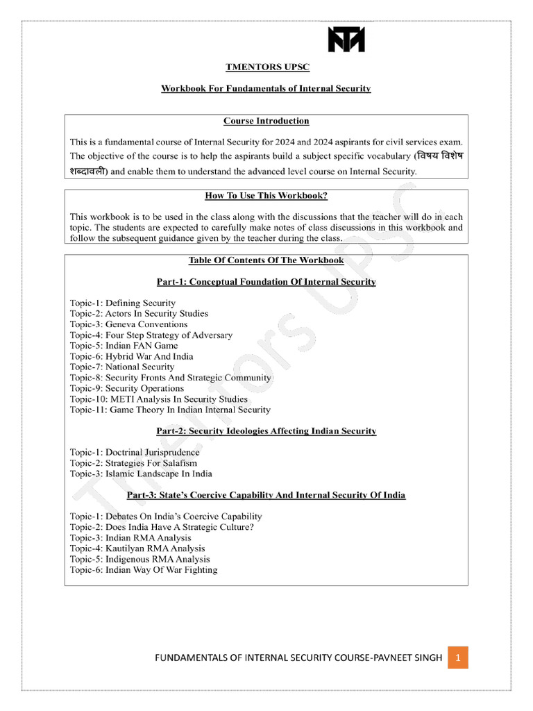 1 Class Schedule Fundamentals of Internal Security Class 1 1 PDF | PDF