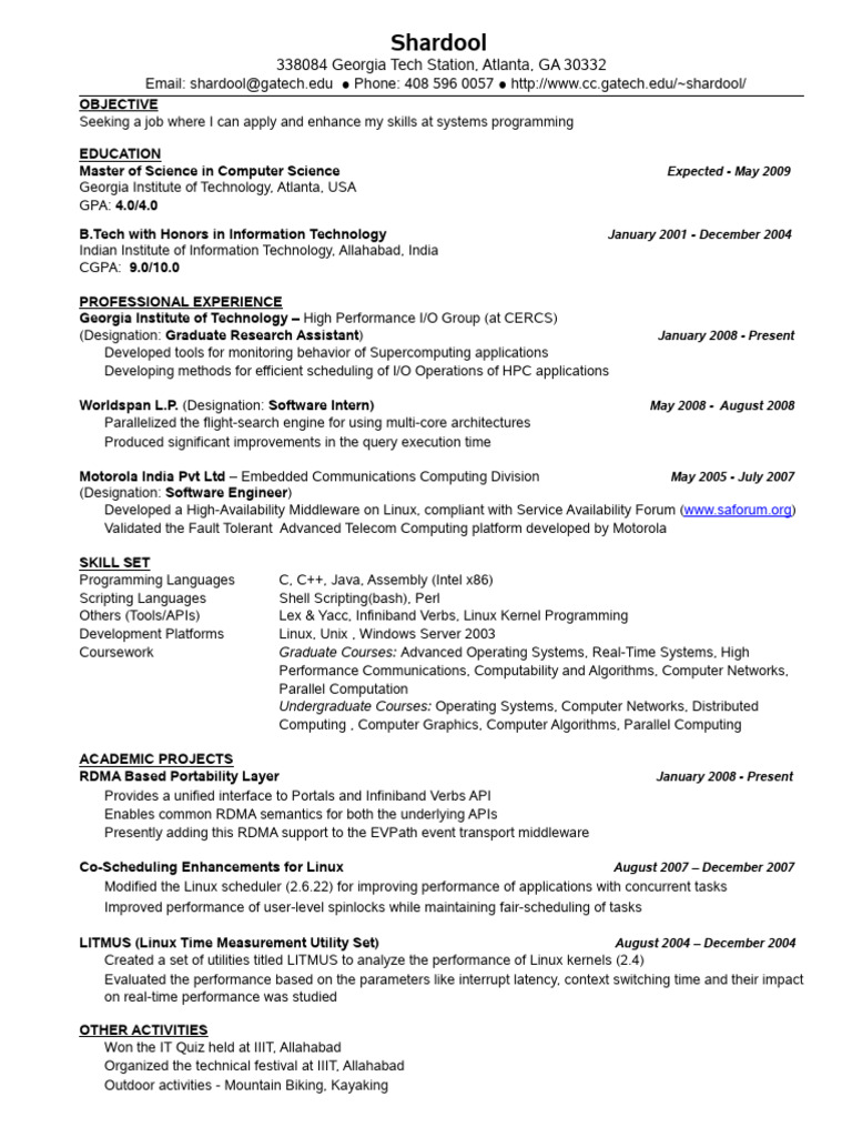 Resume Format For Computer Science Engineering Students | PDF