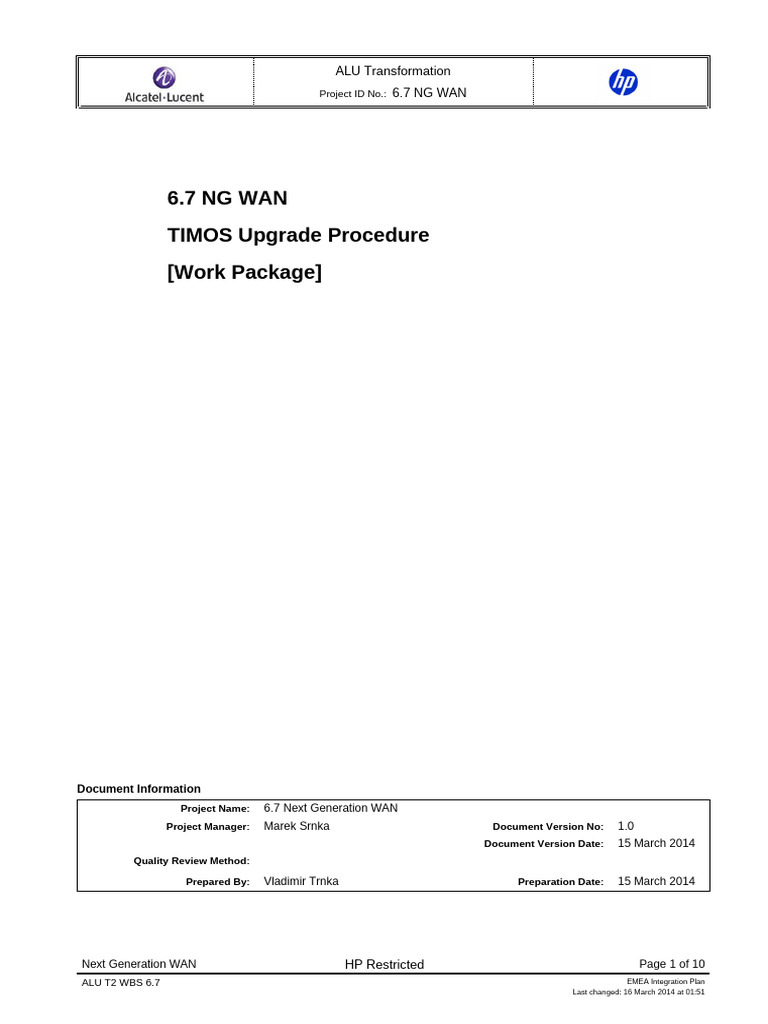 HP ALU T2 6.7 NG WAN - TIMOS Upgrade Procedure v1.0 | PDF | Booting ...