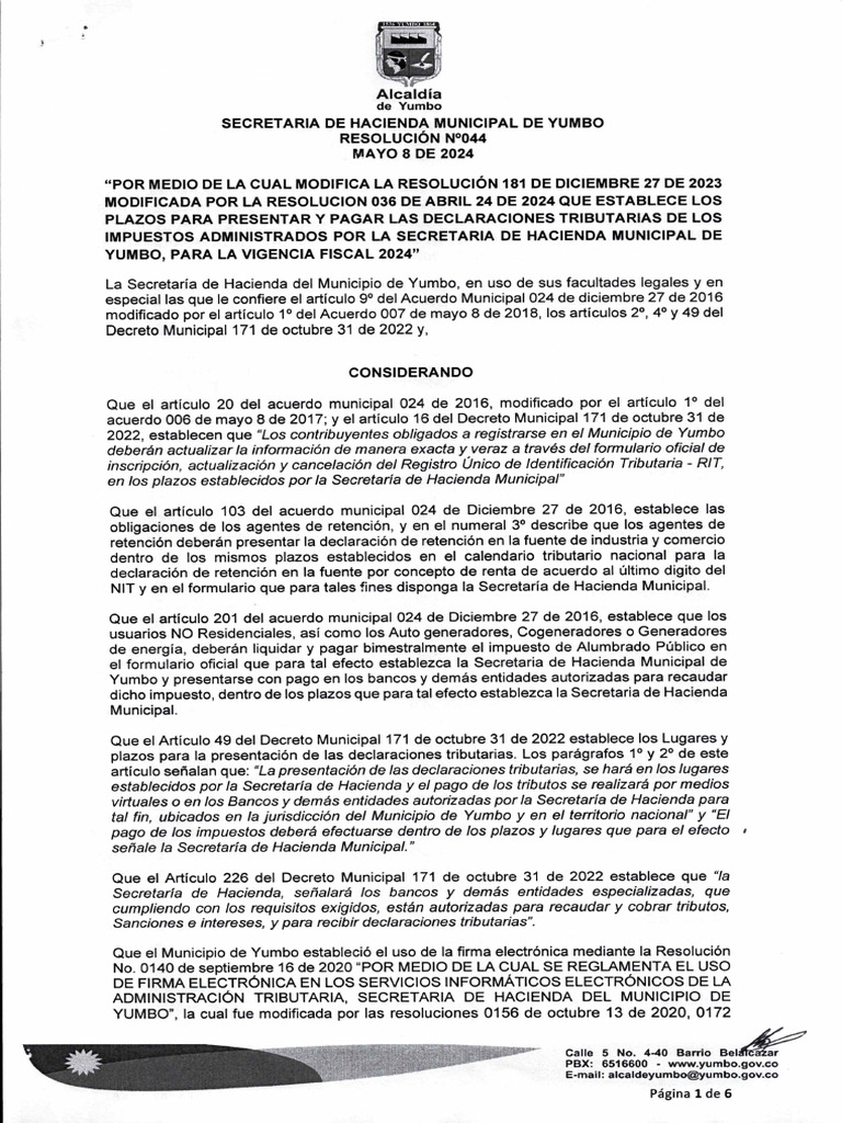 RESOLUCION No 044 MAYO 8 DE 2024 | PDF