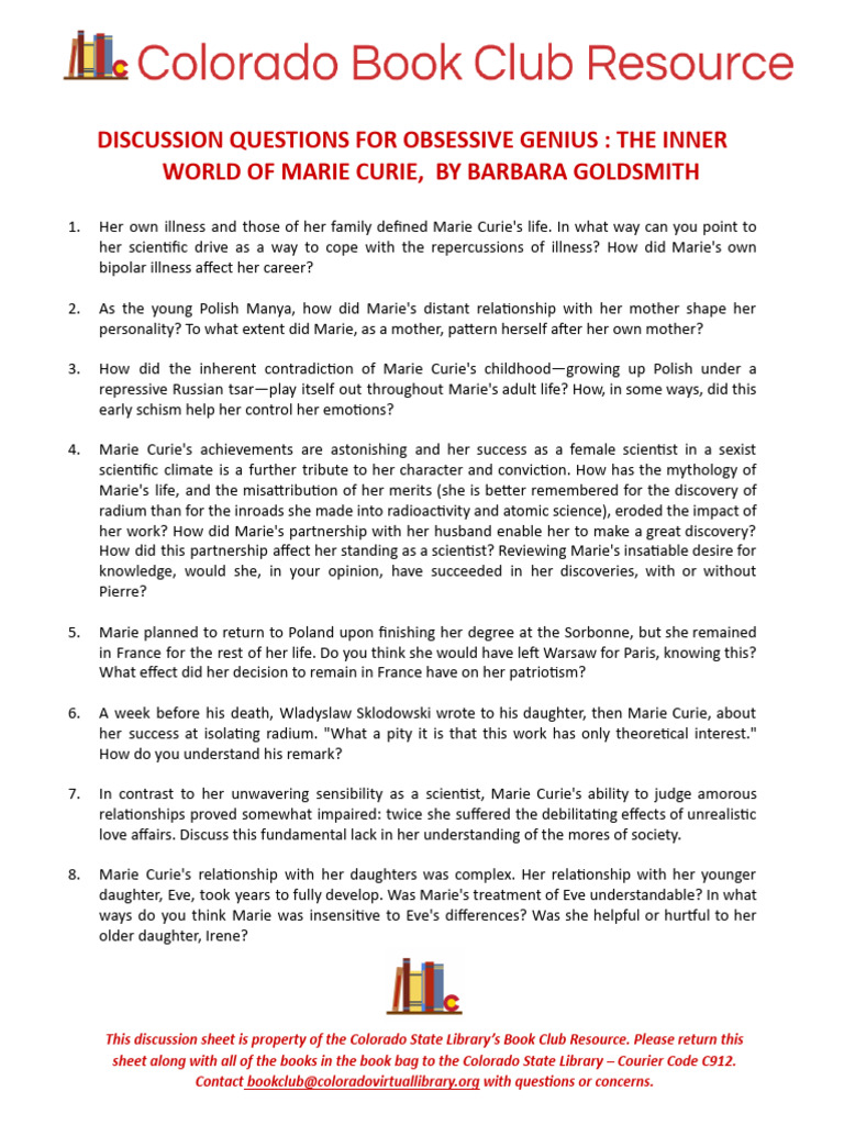 Obsessive Genius Discussion Questions Branded 1 | PDF