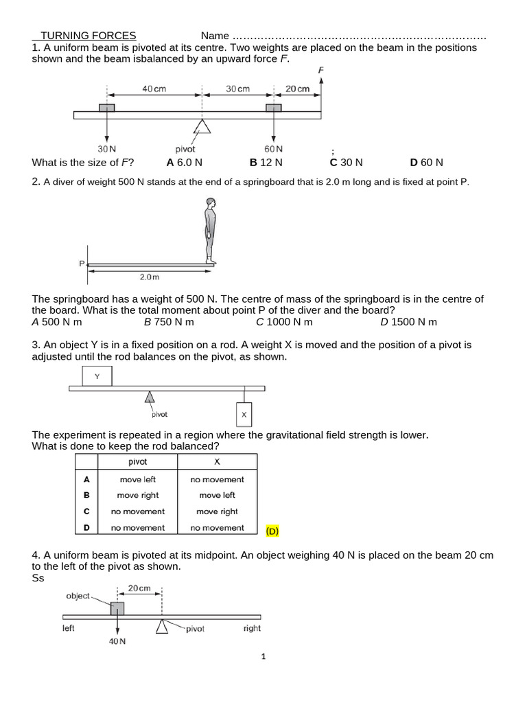 Moments objective worksheet pdf force weight