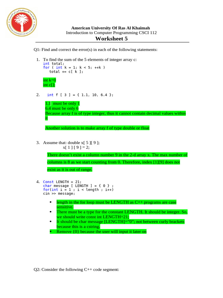 C++ Worksheet 5 | PDF