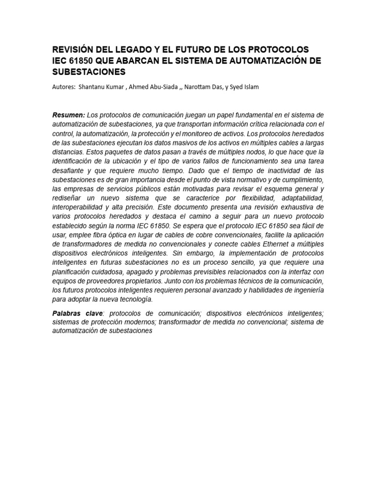 Protocolo IEC 61850 en Subestaciones | PDF | Red de computadoras ...