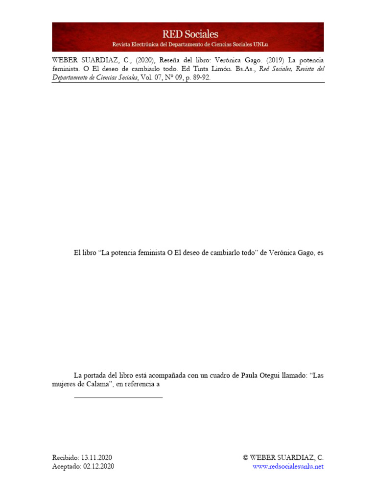Rese+ A Del Libro Ver+ Nica Gago. 2019 La Potencia Feminista. O El ...