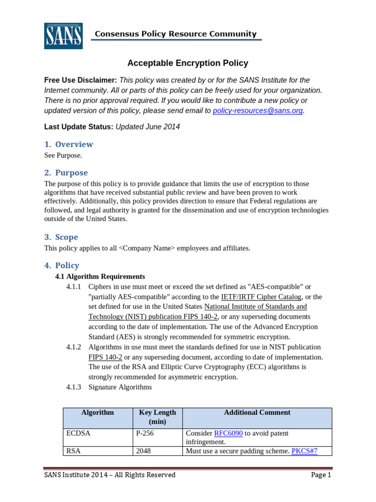 Acceptable encryption policy pdf