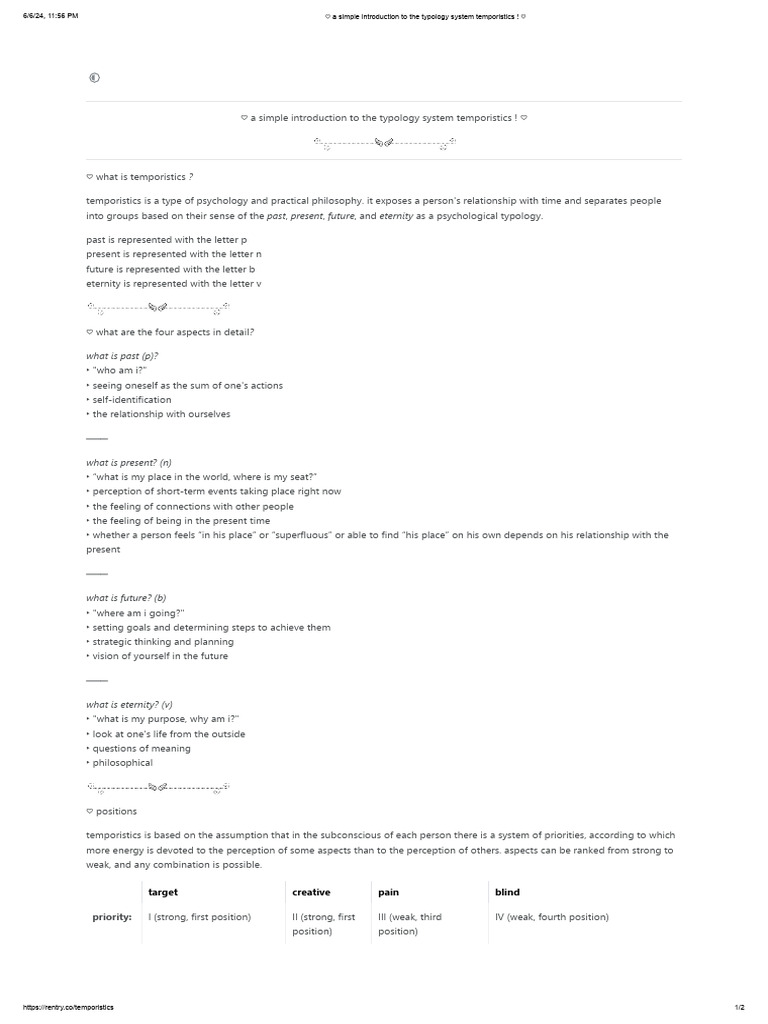 A Simple Introduction To The Typology System Temporistics Pdf
