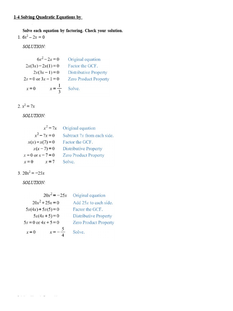 1 4 Solving Quadratic Equations by Factoring | PDF | Area | Teaching ...