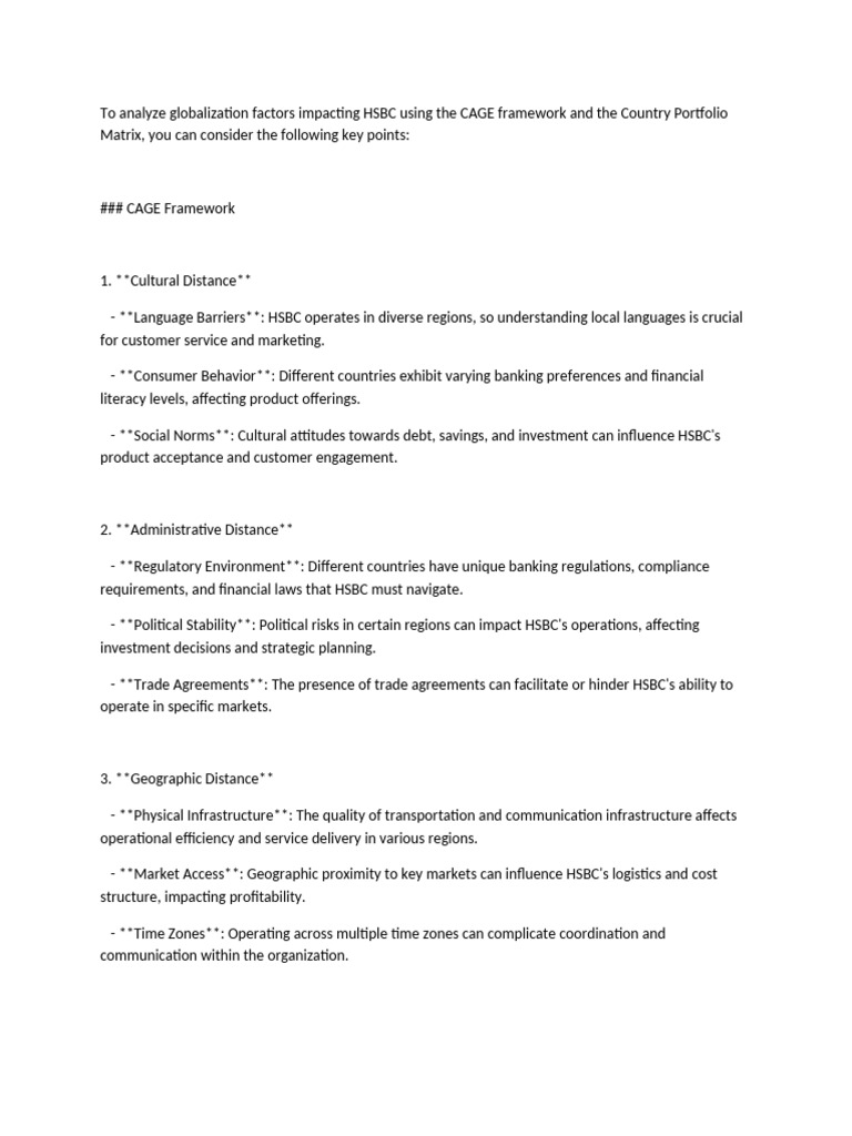 HSBC Globalization Analysis: CAGE & Matrix | PDF | Market (Economics ...