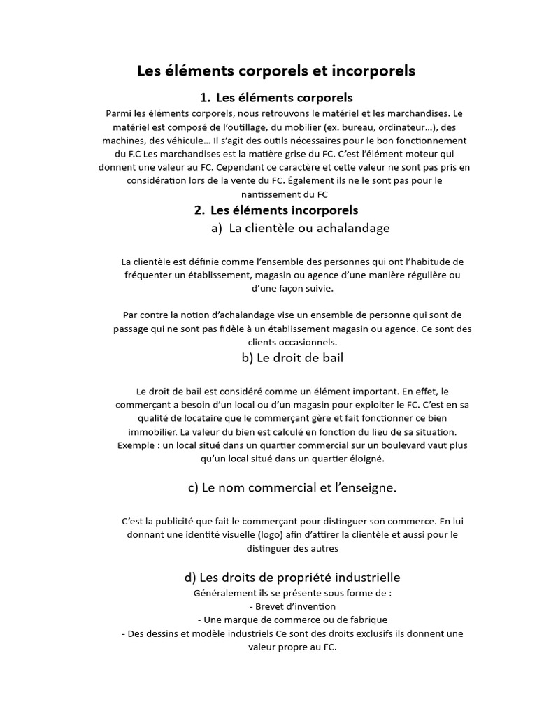 Les Éléments Corporels Et Incorporels | PDF