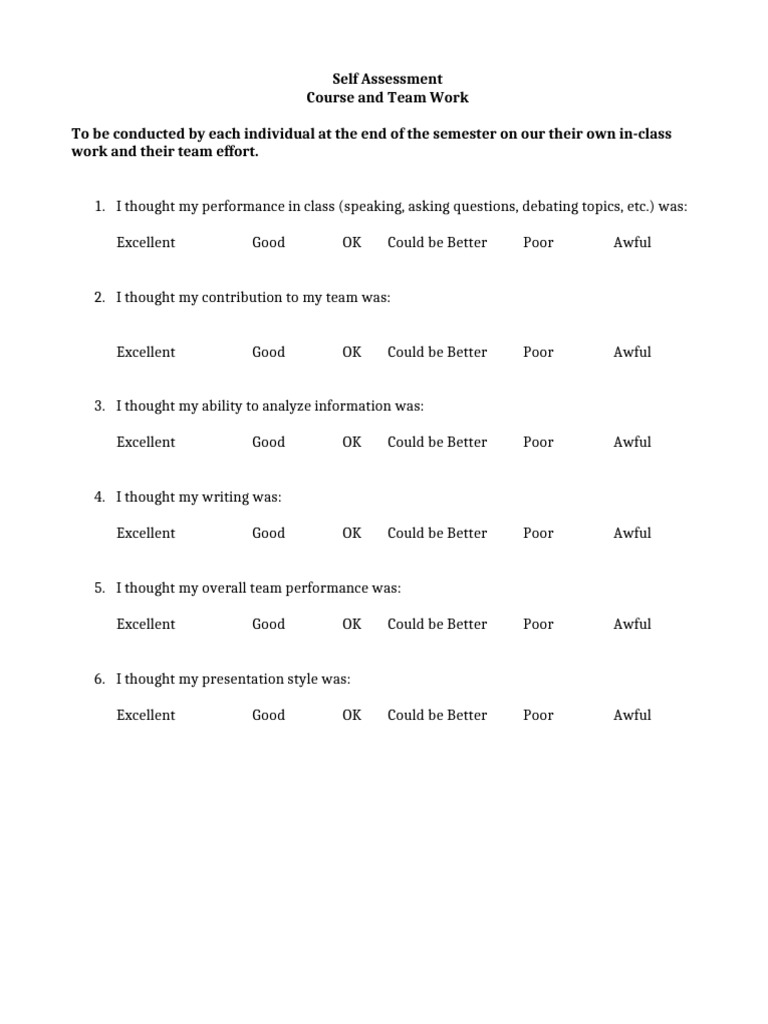 Self Assessment Pdf