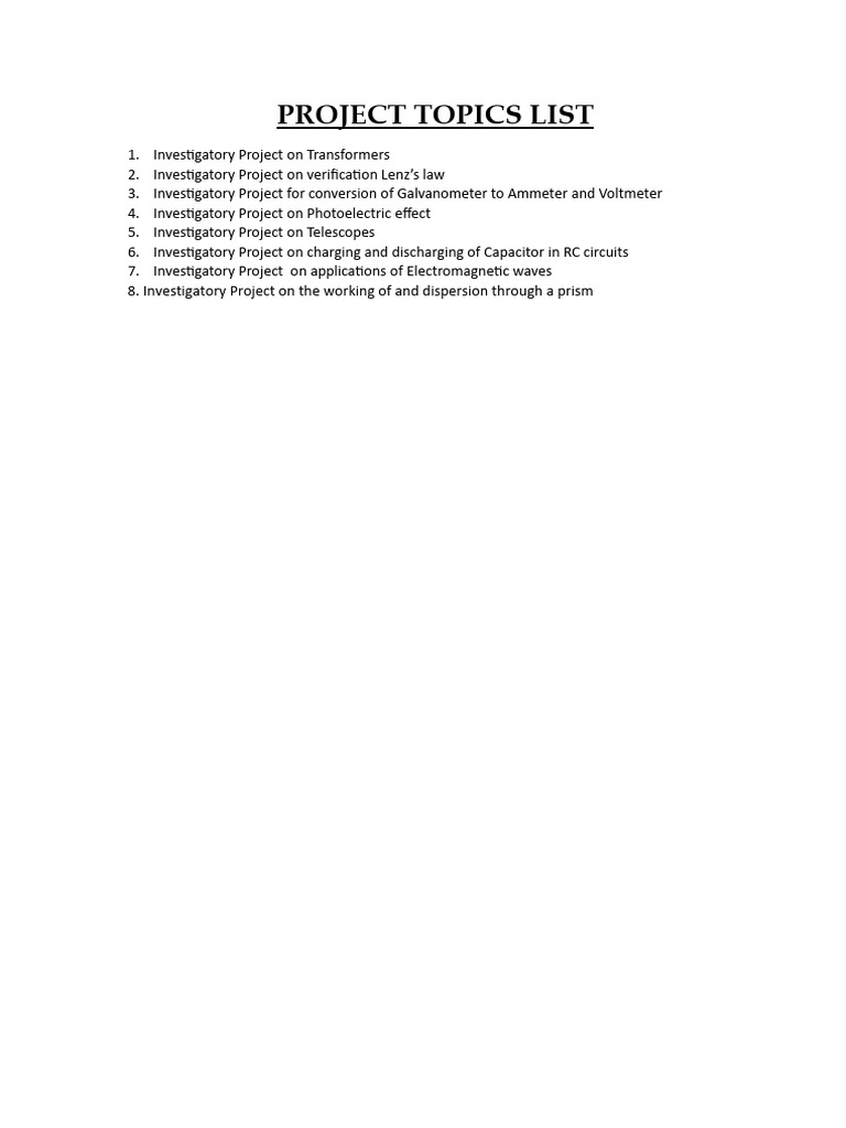 Class 12 Physics Project Topics List | PDF