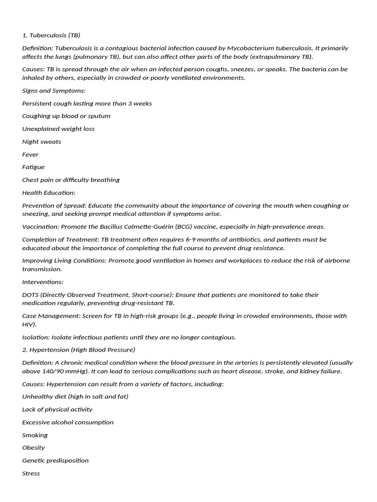 CHN Notes | PDF | Tuberculosis | Wellness
