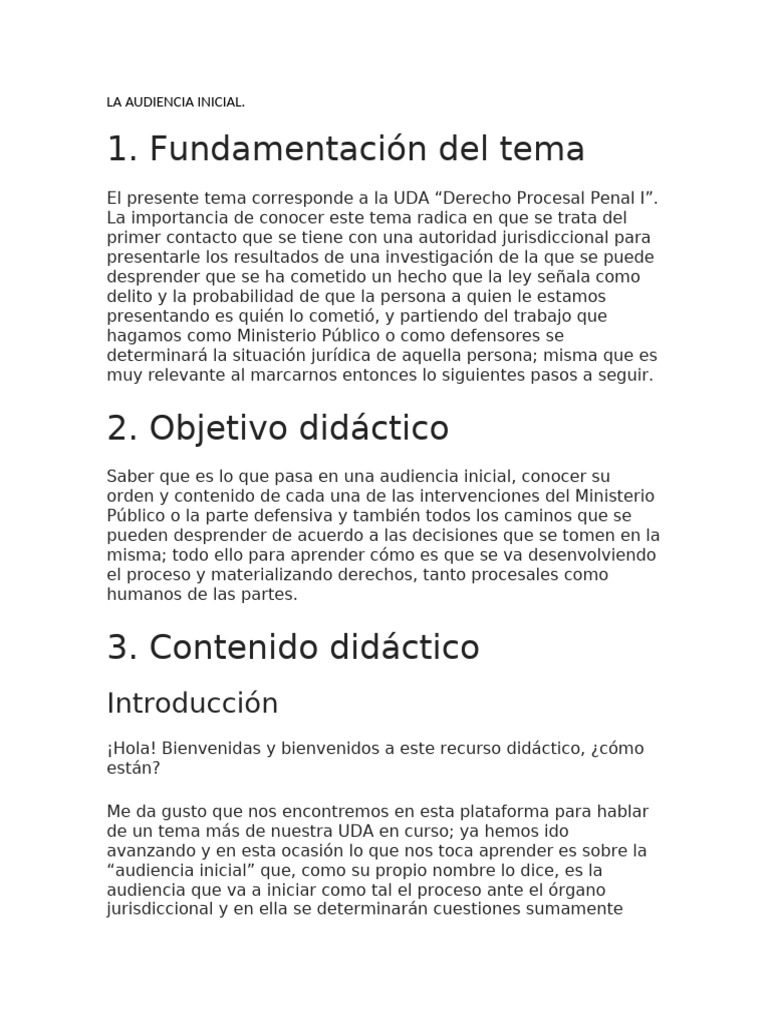 Guía sobre la Audiencia Inicial en Derecho Penal | PDF | Jurisdicción ...