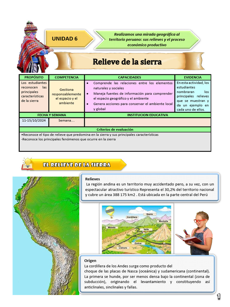 Ficha de Actividad CCSS 1°-Semana 2 | PDF | Andes | Ciencias de la Tierra