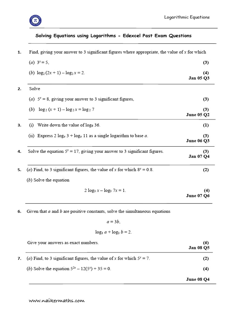 Logarithmic Equations | PDF