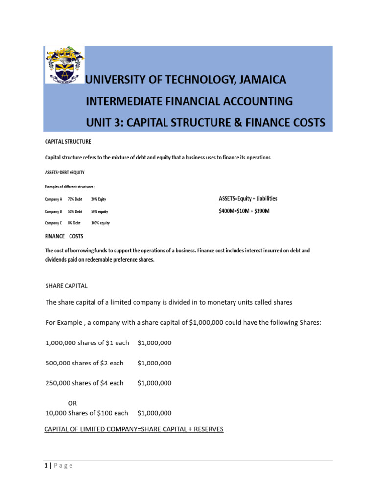 Ifa-unit 3-Capital Structure Finance Costs-lecture Notes | PDF