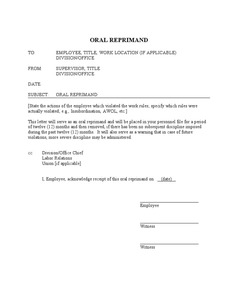 Oral Reprimand Template for Employees | PDF | Finance & Money Management