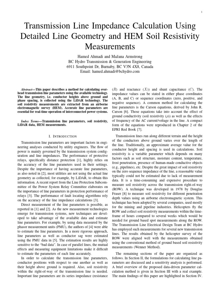Transmission Line Impedance Calculation Using Detailed Line Geometry ...