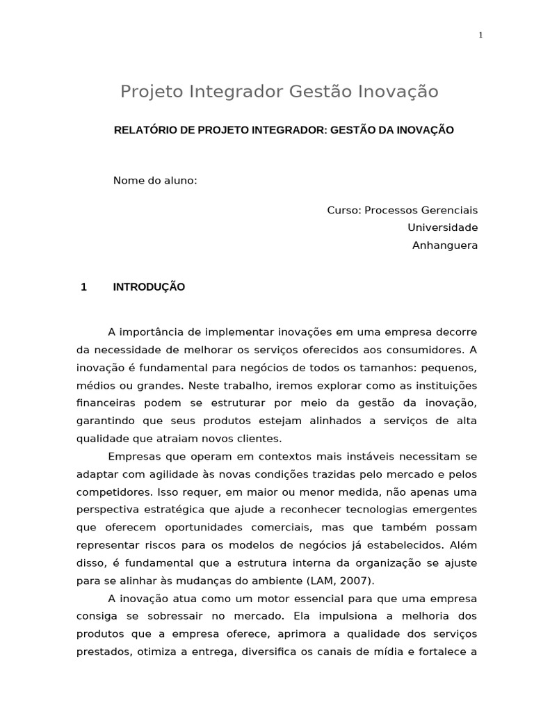 Projeto Integrador Gestao Inovacao | PDF