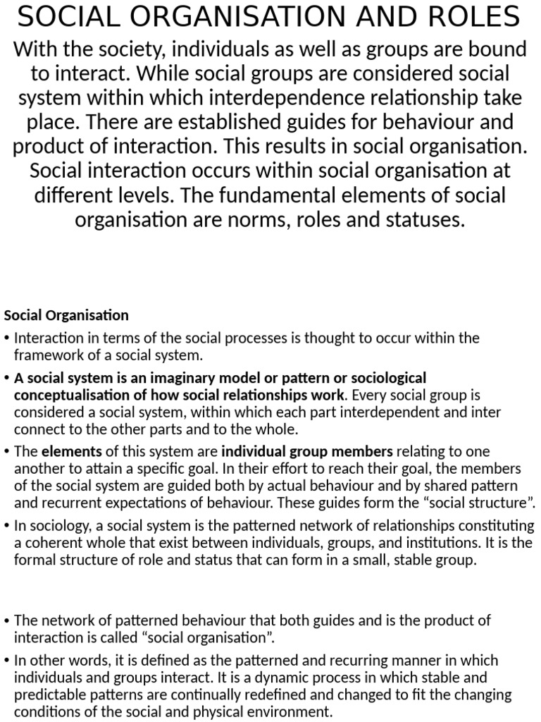 Social Organisation and Roles | PDF
