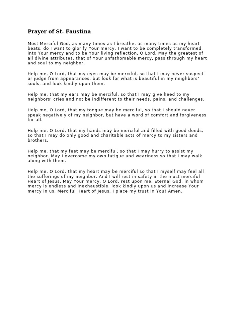 St. Faustina's Prayer for Mercy | PDF