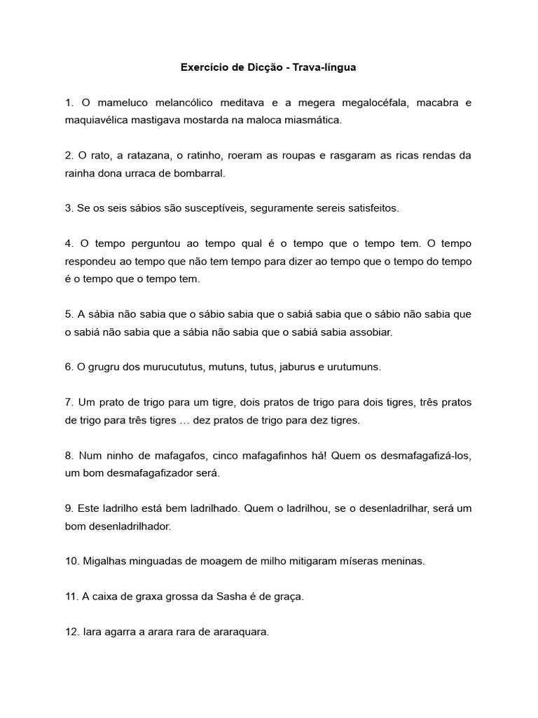 Trava-línguas para Melhorar Dicção | PDF | Artes Linguísticas e Disciplina