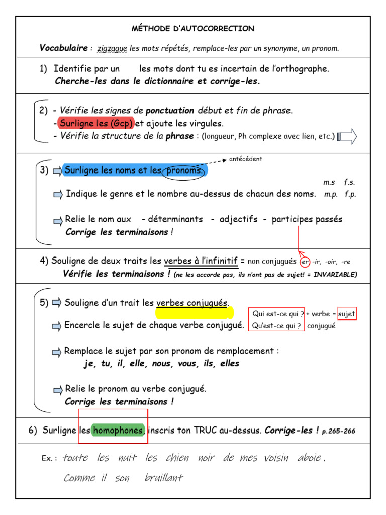 Guide d'autocorrection efficace | PDF | Phrase | Pronom