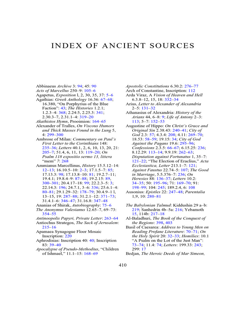 Readings in Late Antiquity A Sourcebook - (INDEX OF ANCIENT SOURCES) | PDF