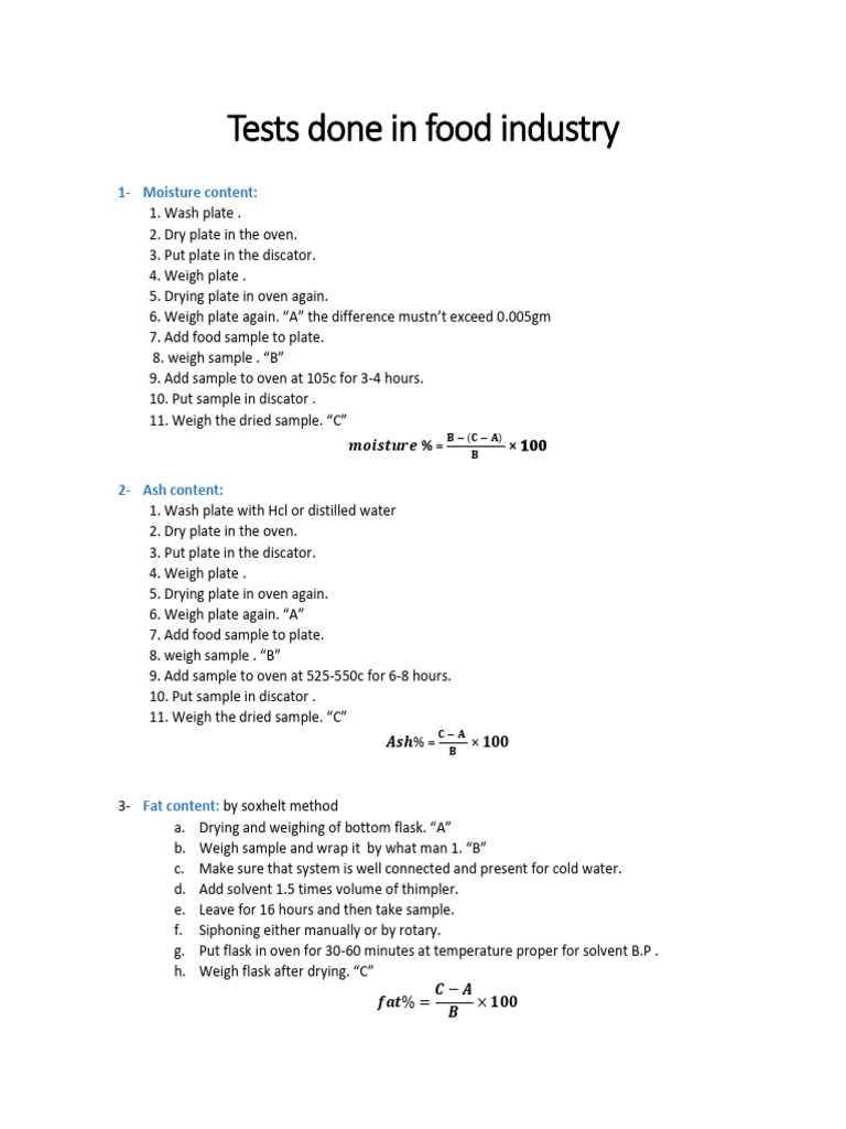 Tests Done in Food Industry | PDF