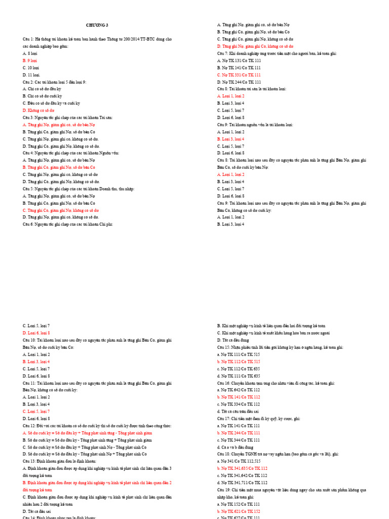 Trac Nghiem Chuong 3 (Co Dap An) | PDF