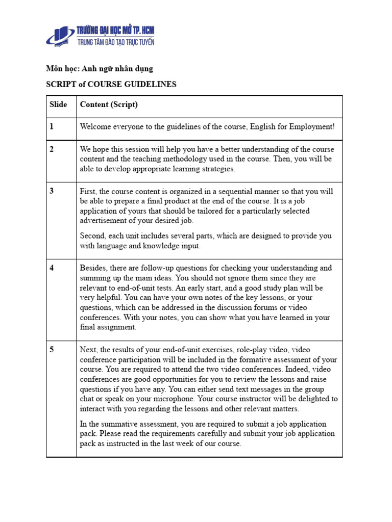 ANND - B Mở đầu - 1.2 - SCRIPT of COURSE GUIDELINES | PDF