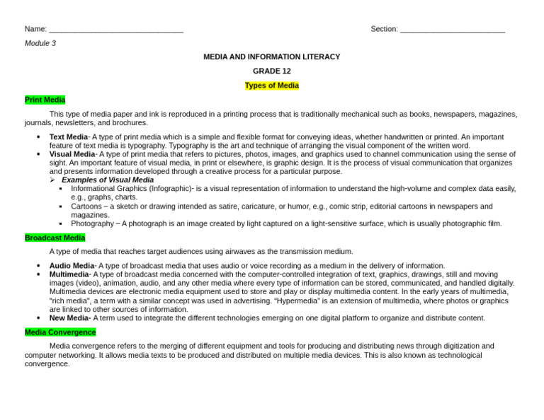 Module 3 Mil Handout | PDF | Mass Media | Multimedia