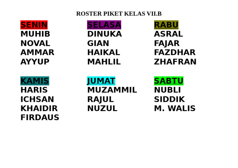Roster Piket | PDF