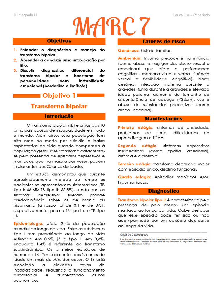 MARC 7 - Transtorno Bipolar e Borderline | PDF