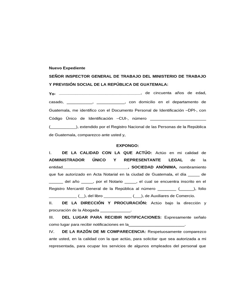 MEMORIAL PARA SOLICITAR LABORAR DIAS DE ASUETO MINTRAB | PDF
