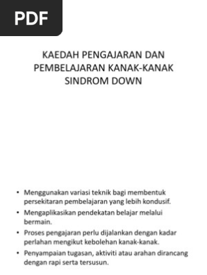 Kaedah Pengajaran Dan Pembelajaran Kanak Kanak Sindrom Down Pdf