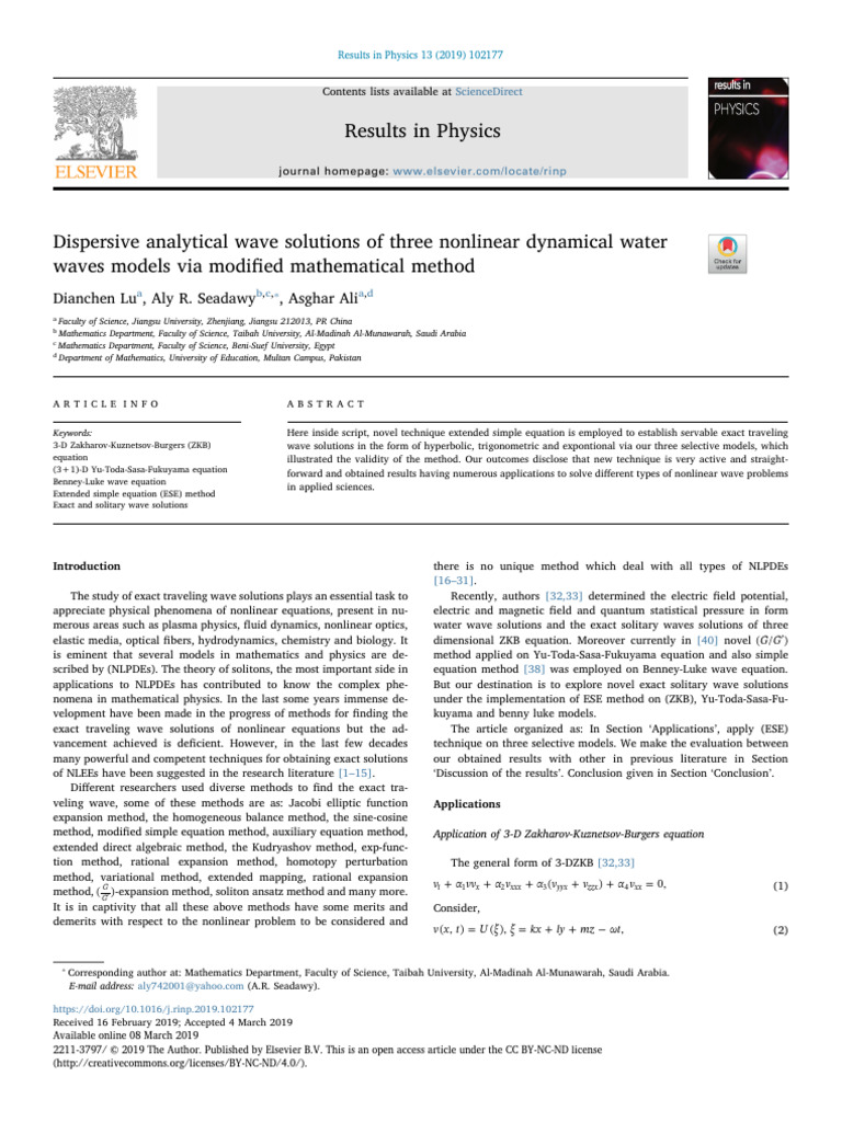 Dispersive Analytical Wave Solutions of Three Nonlinear Dynam - 2019 ...