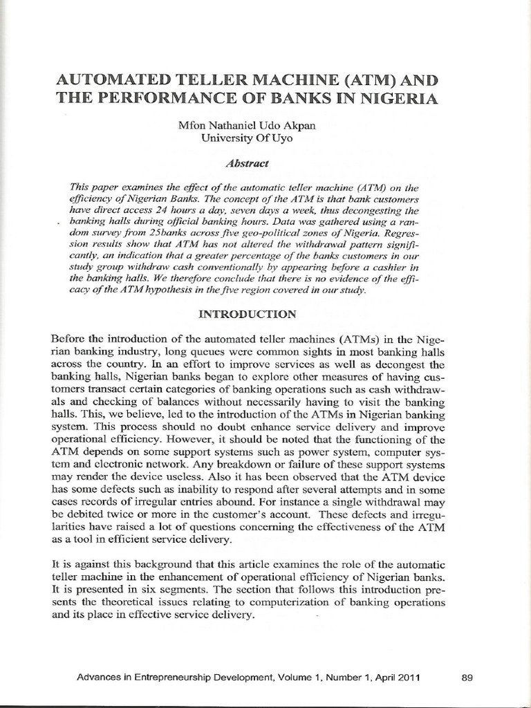 ATM and Bank Performance 2011 | PDF