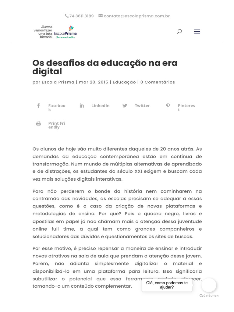 Os Desafios Da Educação Na Era Digital - Escola Prisma - Educação ...