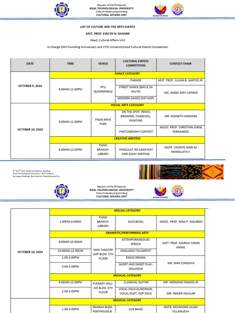 2024 Updated Cultural Schedules and Venue | PDF - 2024 Updated On November 5Th