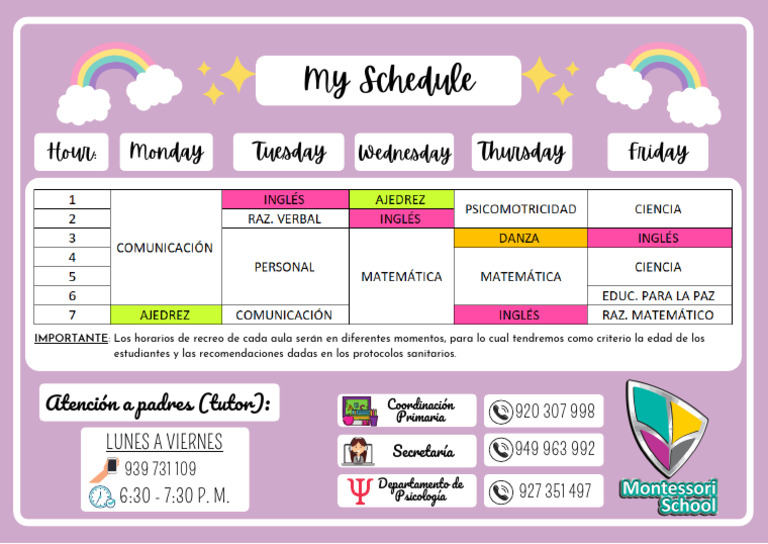 My Schedule: Thursday Friday Monday Tuesday Hour | PDF