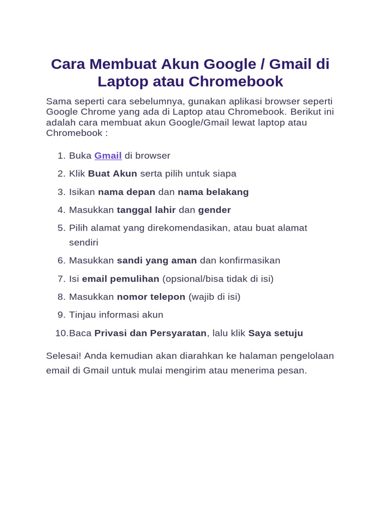 Cara Membuat Akun Google-Gmail Di Laptop Atau Chromebook | PDF