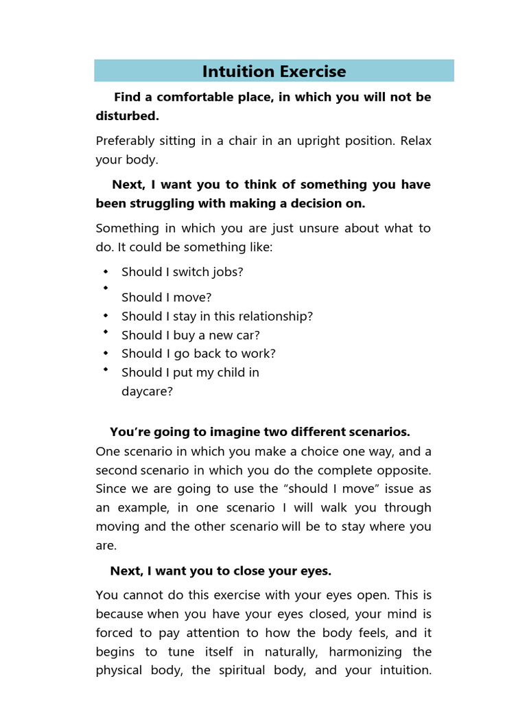 Intuition And Psychic Abilities Exercises 4 Pdf