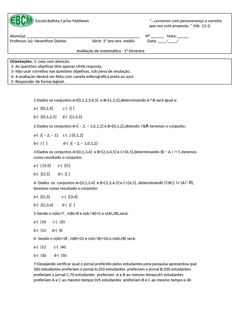 Prova 1 Ano | PDF
